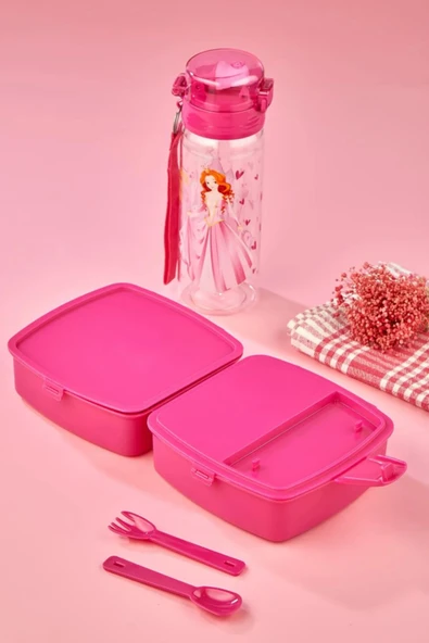 Kampus Kırtasiyem Prenses Model Kare 4 Bölmeli 2 Katlı Beslenme Kutusu Ve 500 Cc Pipetli Matara Beslenme Kabı - Resim 3