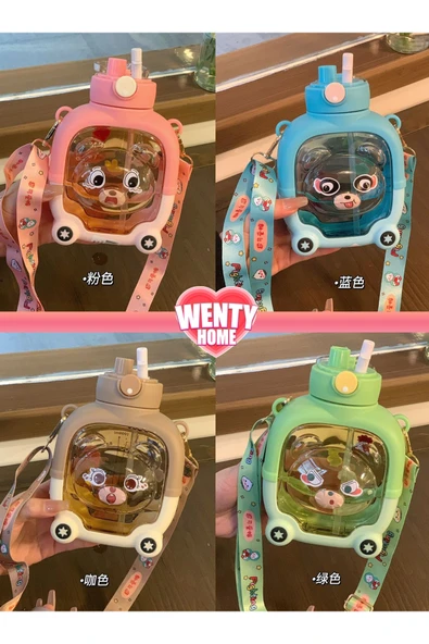 WENTY HOME Kapaklı Kare Ayıcık Model Su Matarası Su Şişesi Suluk - Resim 2