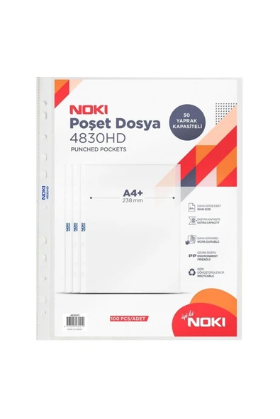 Noki Ofis 4830hd Delikli Poşet Dosya A4 55 Mikron - 100 Adet ürün görseli 1