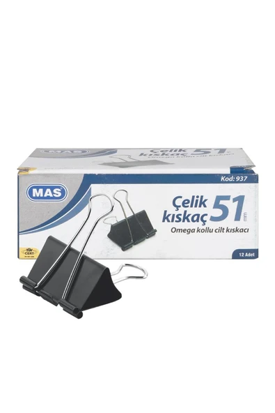 Mas stationery 937 Çelik Kıskaç 51 Mm 12 Adet - Siyah ürün görseli 1