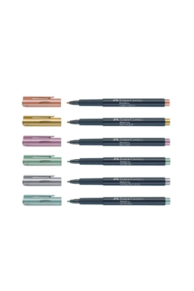 Faber Castell Metalik Markör Keçe Uçlu Davetiye Kalemi 6'lı Set - Resim 2