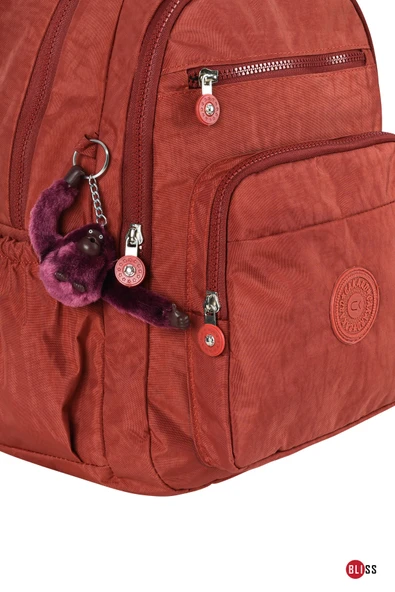 Bliss Lüx, Çok Cepli Su Geçirmez Krinkıl kumaş Okul/Sırt Çantası Maymun Anahtarlık Laptop  Tablet Bölmeli - Resim 7