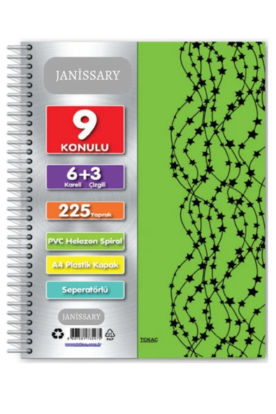 Kampus Kırtasiyem 6 3 Bölümlü 225yaprak A4 Sipralli Ayraçlı Defter 6 Kareli 3 Çizgili Çoklu Defter ürün görseli 1