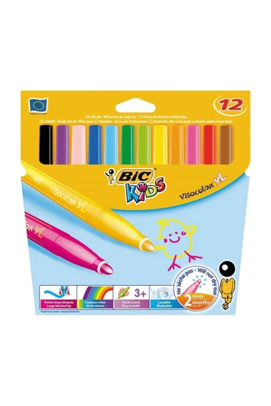Bic Kırtasiye Visa Yıkanabilir Jumbo Keçeli Boya Kalemi 12'li 829007 ürün görseli 1