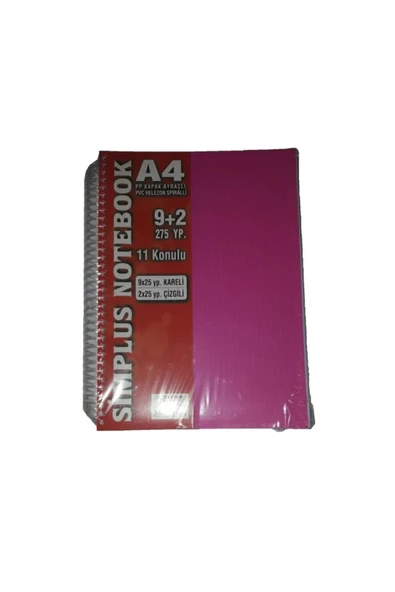 Sim Kırtasiye A4 Büyük Boy 275 Yaprak Spiralli Plastik Kapaklı 9 Kareli 2 Çizgili Defter - Resim 2