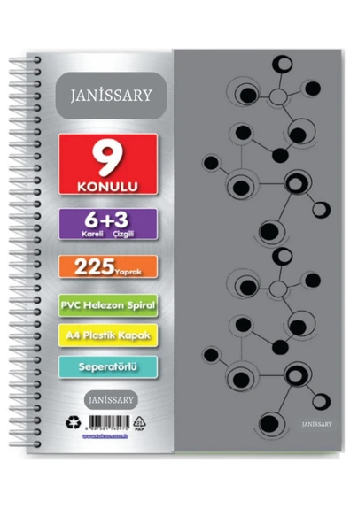 Kampus Kırtasiyem 6 3 Bölümlü 225yaprak A4 Sipralli Ayraçlı Defter 6 Kareli 3 Çizgili Çoklu Defter ürün görseli 1