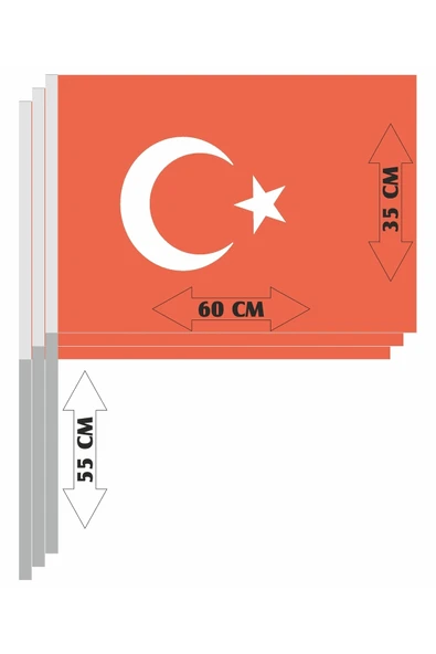 Kampus Kırtasiyem Raşel Kumaş Sopalı Türk Bayrağı 35*60 Cm 3 Adet - Resim 2