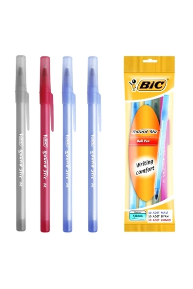 Bic Kırtasiye Raund Tükenmez Kalem Seti 30 Adet ( 10 Mavi +10 Siyah+10kırmızı ) ürün görseli 1