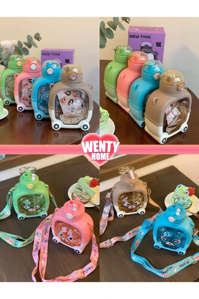 WENTY HOME Kapaklı Kare Ayıcık Model Su Matarası Su Şişesi Suluk ürün görseli 1