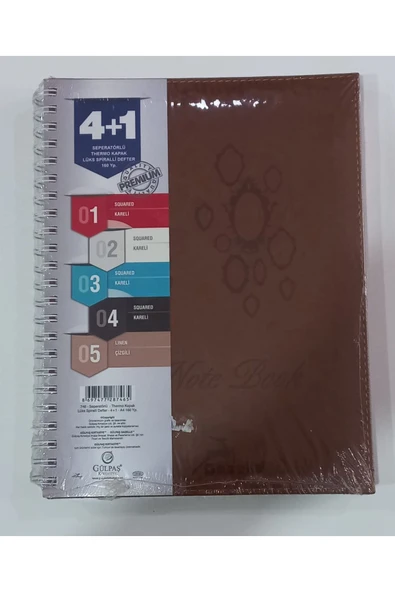Gülpaş Kırtasiye 4+1 Bölümlü A4 Sipralli Ayraçlı Defter Lüx Termo Deri Kapak 160 yaprak asorti renkler ürün görseli 1