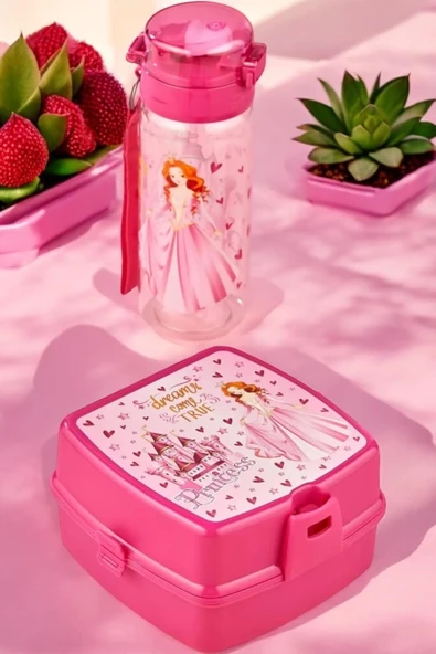 Kampus Kırtasiyem Prenses Model Kare 4 Bölmeli 2 Katlı Beslenme Kutusu Ve 500 Cc Pipetli Matara Beslenme Kabı ürün görseli 1