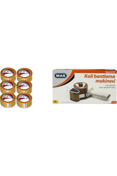 Mas stationery Vege 45x100 Koli Bantı 6'lı Ve Koli Bant Makinesi Seti ürün görseli 1