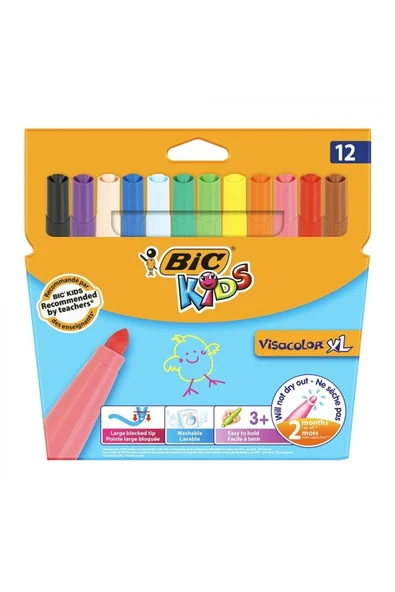 Bic Kırtasiye Kids Visacolor Xl Jumbo Yıkanabilir Keçeli Boya Kalemi 12 Renk 829007 ürün görseli 1