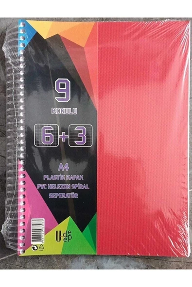 UMUT DEFTER A4 Boy 9 Konulu 225 Yaprak Ayraçlı Spiralli Plastik Kapaklı 6 Kareli 3 Çizgili Defter Asorti - Resim 2