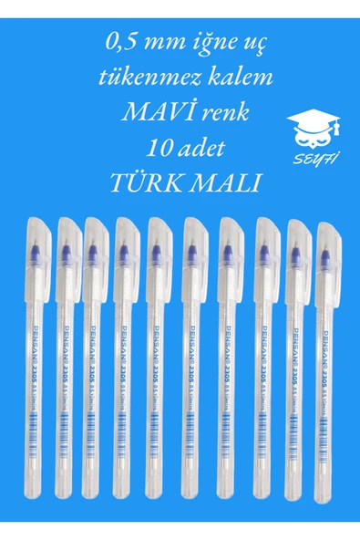 Kampus Kırtasiyem 0.5 MM İĞNE UÇ  TÜKENMEZ KALEM MAVİ RENK 10 ADET YENİ SERİ YENİ ÜRETİM TÜRK MALI PENSAN 2305 MAVİ ürün görseli