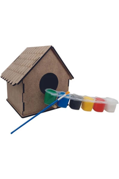 Koza Sanat Ahşap Kuş Evi /Yuvası 6 Renk Boya Ve Fırçası Ile Birlikte Boyanabilir Demonte ürün görseli 1