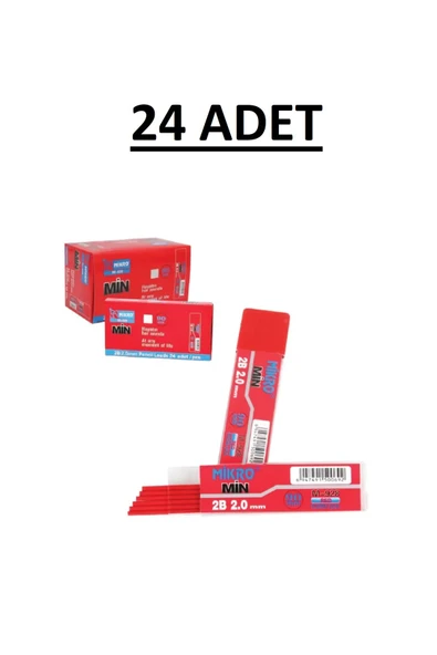 Mikro Şahin Kırtasiye Min M-928 2.0x90mm Kurşun Kalem Ucu Kırmızı 24 Adet ürün görseli 1