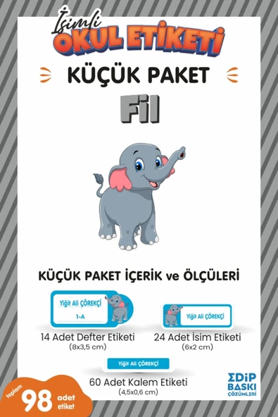 EDİP BASKI MERKEZİ İsimli okul etiketi FİL Defter, kitap ve kalem etiketi Küçük Paket ürün görseli 1