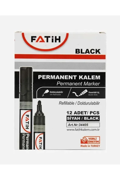 Fatih Kırtasiye Doldurulabilir Markör Permanent Kesik Uç Siyah 34435 1 adet - Resim 4