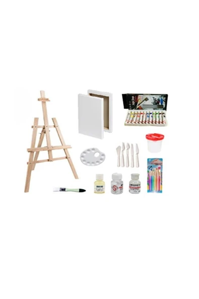 Kampus Kırtasiyem Yağlı Boya Başlangıç Seti Ahşap Şövale 175 cm ürün görseli
