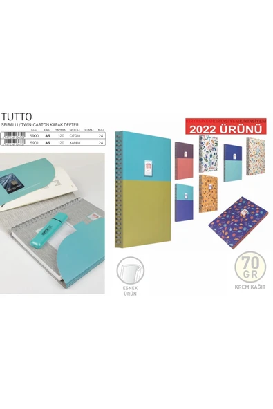 Gıpta Tutto Gizli Spiralli Twin Karton Kap.70 Gr. 120 Krem Kağıt Fine Q. Notebook Ajanda Defter Kareli. ürün görseli 1