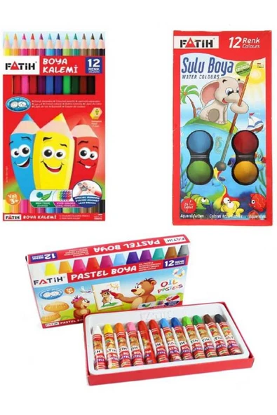 Fatih Kırtasiye FATİH 12'Li Kuru Boya - 12'Li Sulu Boya - 12'Li Pastel Boya ( Toplam 36 Parça ) ürün görseli 1