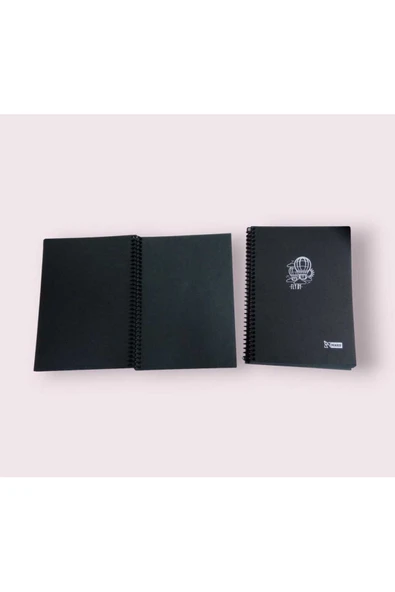Mikro Şahin Kırtasiye Spiralli Siyah Yapraklı Desenli Kapak Defter 17*24 100 Gr. 40 Sayfa (BEYAZ KALEM HEDİ?YE) - Resim 2