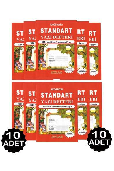 Atlas Ilköğretim 2024 Yeni Satır Aralıklarına Uygun Standart Yazı Defteri 10 Adet ürün görseli 1