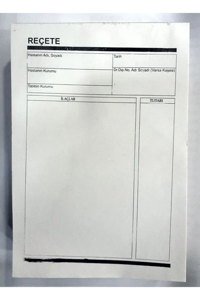 Dilman Reçete Saman Kağıda Üstten Tutkallı Koparılabilir 100 Sayfa A5 Siyah Renk Baskı - Resim 2
