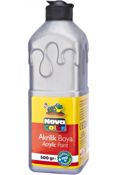 Nova Color Gümüş Akrilik Boya 500 gr 1 Adet Su Bazlı Akrilik Boyası Hobi Sanatsal Boy Tuval Ahşap Metal ürün görseli 1