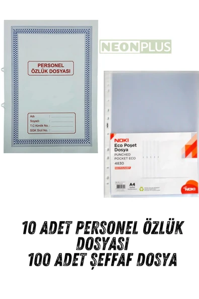 NEON PLUS Personel Özlük Dosyası 10 Adet ve Şeffaf Poşet Dosya 100 adet set ürün görseli