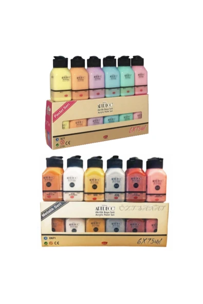 Artdeco lisans kırtasiye Akrilik Boya 6x75 ml Metalik Renkler + 6x75ml Pastel Renkler Set ürün görseli 1