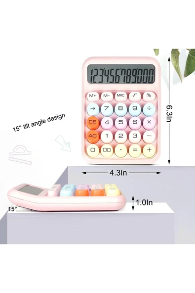 Kampus Kırtasiyem Renkli Çok Şirin 12 Hane Mekanik Hesap Makinası Büyük Ekranlı 4 Fonksiyonlu Ev Ofis Okul Pe - Resim 3
