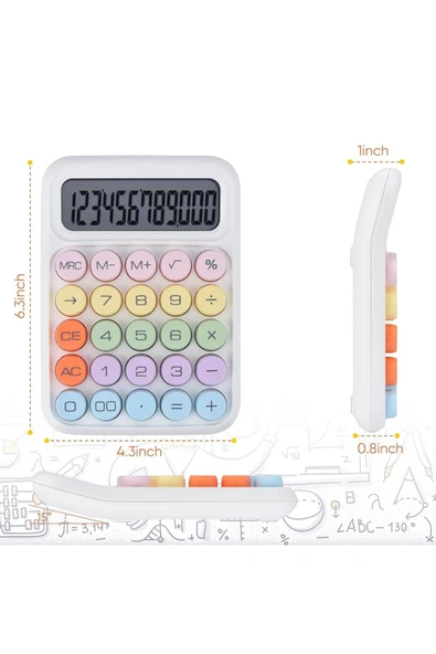 Kampus Kırtasiyem Renkli Çok Şirin 12 Hane Mekanik Hesap Makinası Büyük Ekranlı 4 Fonksiyonlu - Resim 6