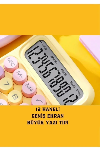 Sitarem Sanal İnternet Mağazacılığı Renkli  12 Hane Mekanik Hesap Makinası Büyük Ekranlı 4 Fonksiyonlu (SARI) - Resim 3