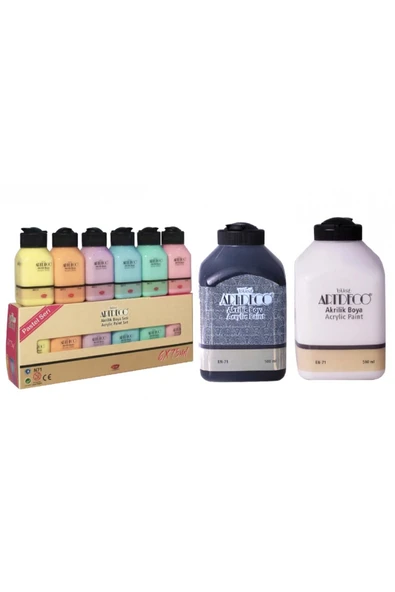 Artdeco lisans kırtasiye Akrilik Boya 6x75ml Pastel Renkler + 500ml Beyaz+ 500ml Siyah ürün görseli 1