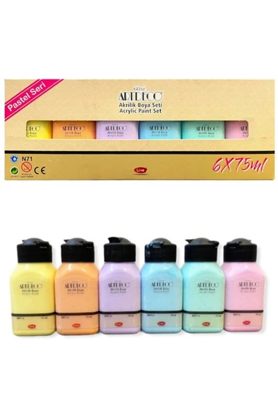 Artdeco lisans kırtasiye Akrilik Boya 6x75ml Set Pastel Renkler ürün görseli 1