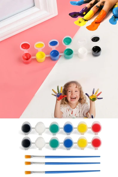 Kampus Kırtasiyem 3 Adet Akrilik Boya, Plastik Fırça Set ürün görseli 1