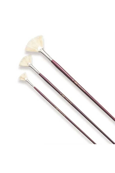 Südor Martol Bordo/altın Ahşap Uzun Saplı Beyaz Yelpaze Kıl Fırça Seti 2-4-6-8 Numara 4 Adet - Resim 3