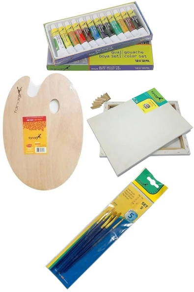 Fanart-Artdeco Guaj Boya Seti 12x12 Ml, 25x35 Tuval, Fırça Seti, 20x30 Mdf Oval Palet ürün görseli 1