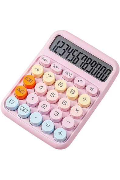 Kampus Kırtasiyem Renkli Çok Şirin 12 Hane Mekanik Hesap Makinası Büyük Ekranlı 4 Fonksiyonlu Ev Ofis Okul Pe ürün görseli 1
