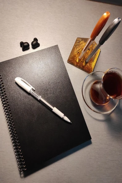 Kampus Kırtasiyem Siyah Yapraklı Defter - Siyah Sayfalı Defter Beyaz Jel Kalem Renkli Küp Blok 8 X 8 Cm - Resim 4