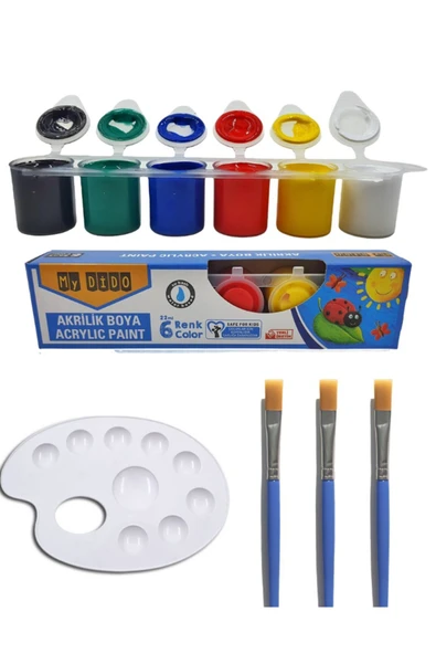 Artdeco lisans kırtasiye Akrilik Boya 6x 22ml, Palet, 3 Adet Fırça Resim Seti ürün görseli 1