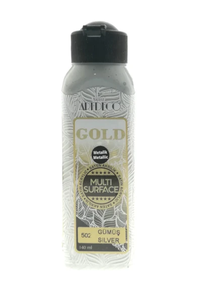 Artdeco lisans kırtasiye Gold Multi Surface Satin Akrilik Boya 140ml 502 Gümüş - Resim 2