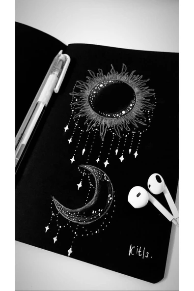 Pastel Siyah Defter ve Beyaz Jel Kalem Seti - Resim 5