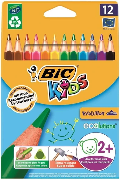 Bic Kırtasiye Kuru Boya Kids Evolution Triangle Üçgen Jumbo Boya Kalemi 12 Renk T8052 ürün görseli 1