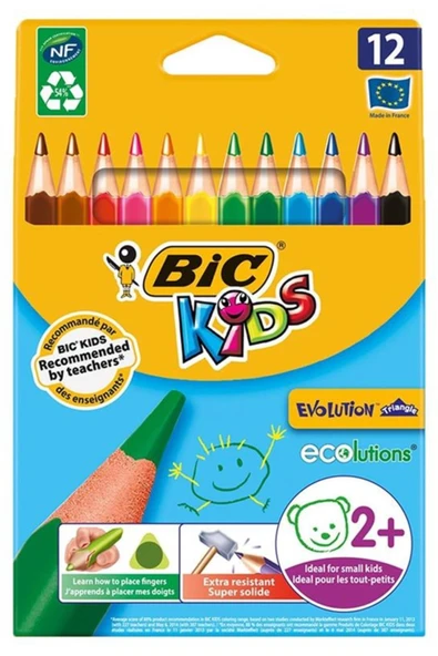 Bic Kırtasiye Unisex Çocuk Kids Evolution Üçgen Jumbo Kuru Boya Kalemi 12'li Kutu ürün görseli 1