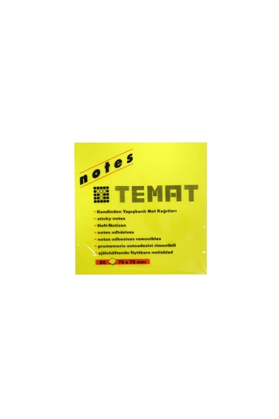 Temat 75 X 75 Mm Fosforlu Sarı Postit - Yapışkanlı Kağıt ürün görseli