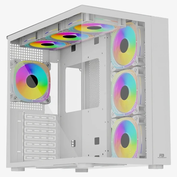 PowerBoost PB-SS02W Sea View USB 3.0, ATX 7 x ARGB Fanlı, Beyaz Kasa (PSU Yok) ürün görseli 1