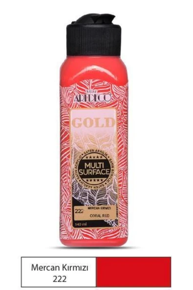 Artdeco lisans kırtasiye Gold Multi Surface Akrilik Boya 140 ml. 222 MERCAN KIRMIZI ürün görseli 1